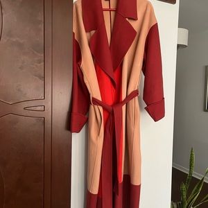 BR Color Block Beautiful Italian wool and cashmere coat in red clay
